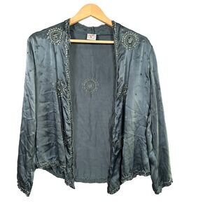 Sage Jewelry Silk Cardigan Size M/L with Gems Made in India Long Sleeve